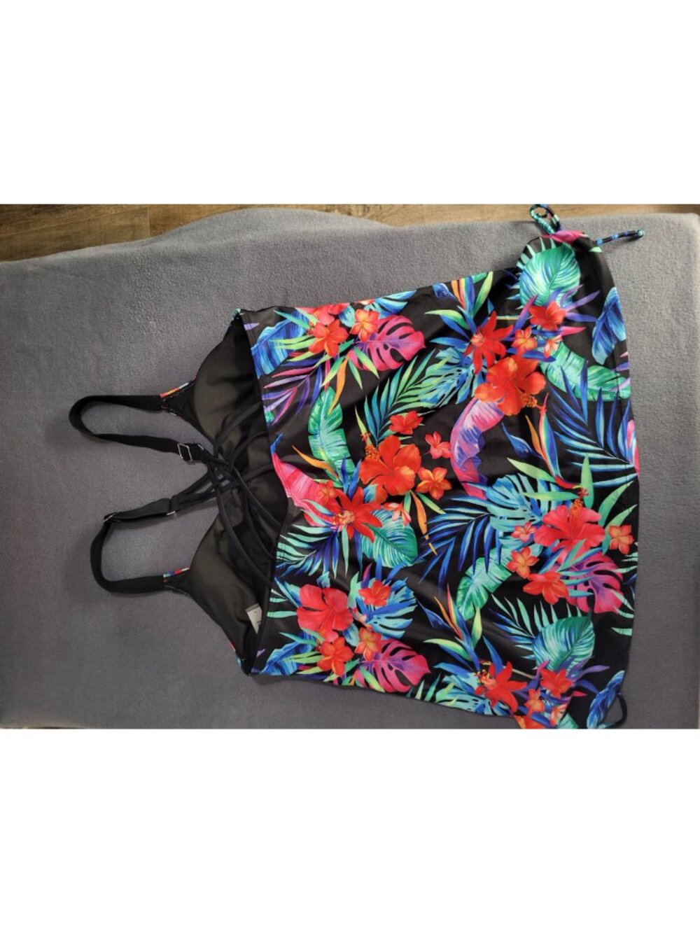 DACI Women's XL Two Piece Tankini Skirt Swimsuit Tropical Black - Picture 6 of 7